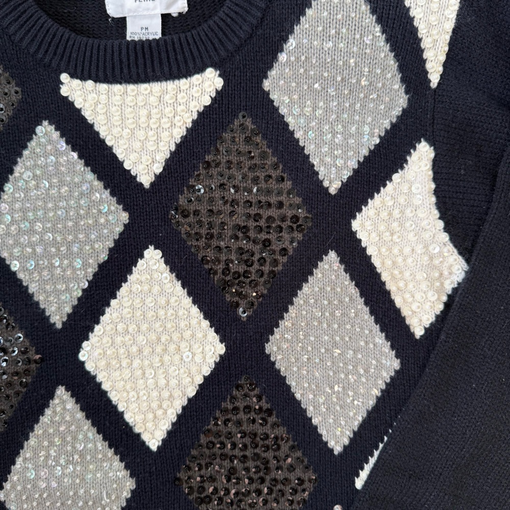Vintage Alfred Dunner‎ Petite M Sweater Beaded Party Ugly Grandma Sequin Knit - Picture 4 of 6